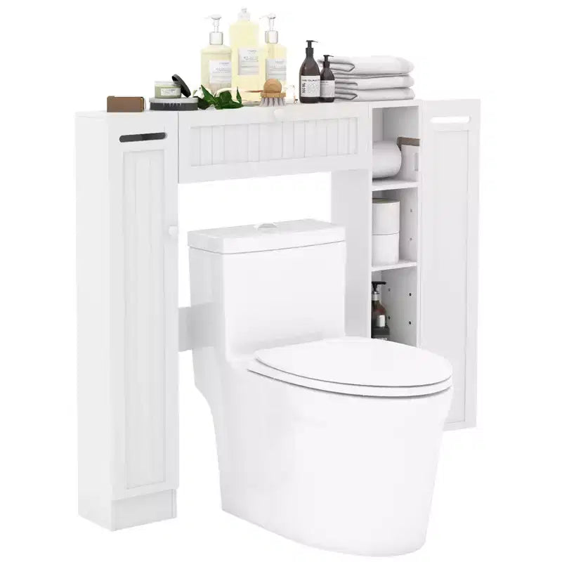 Costway Over the Toilet Storage Wooden Cabinet Drop Door Spacesaver Bathroom White