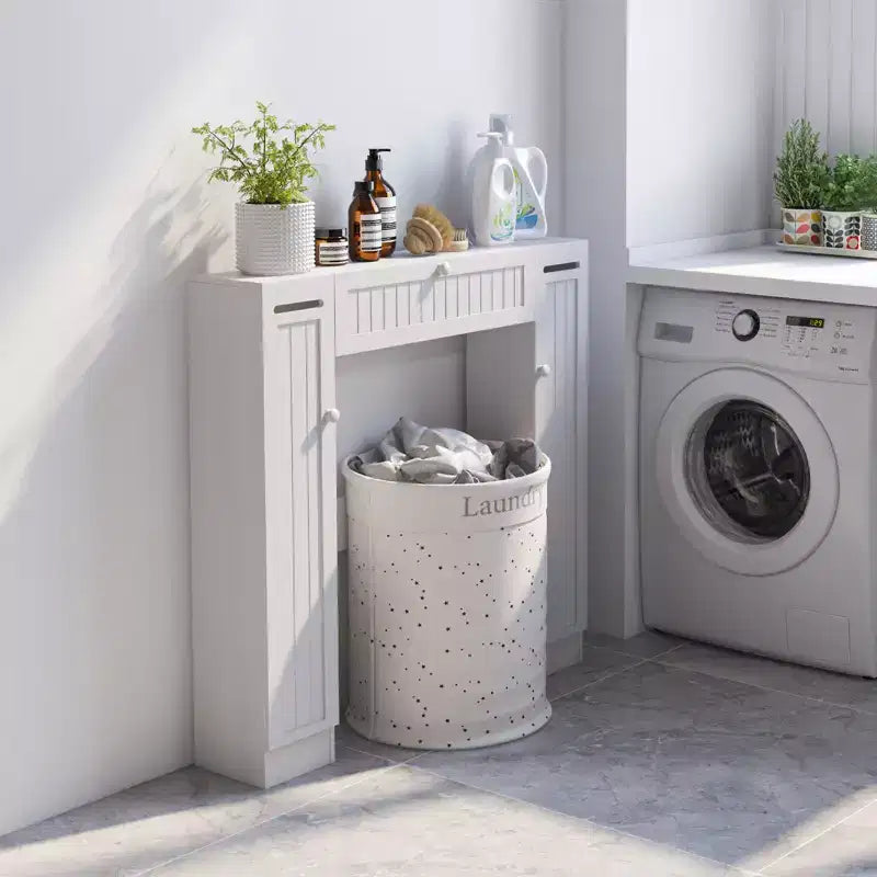 Meuble de rangement WC en bois, avec porte basculante, gain de place, couleur blanc