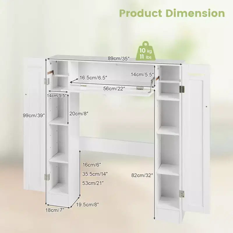 Meuble de rangement WC en bois, avec porte basculante, gain de place, couleur blanc