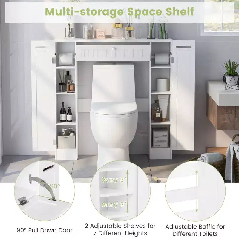 Meuble de rangement WC en bois, avec porte basculante, gain de place, couleur blanc