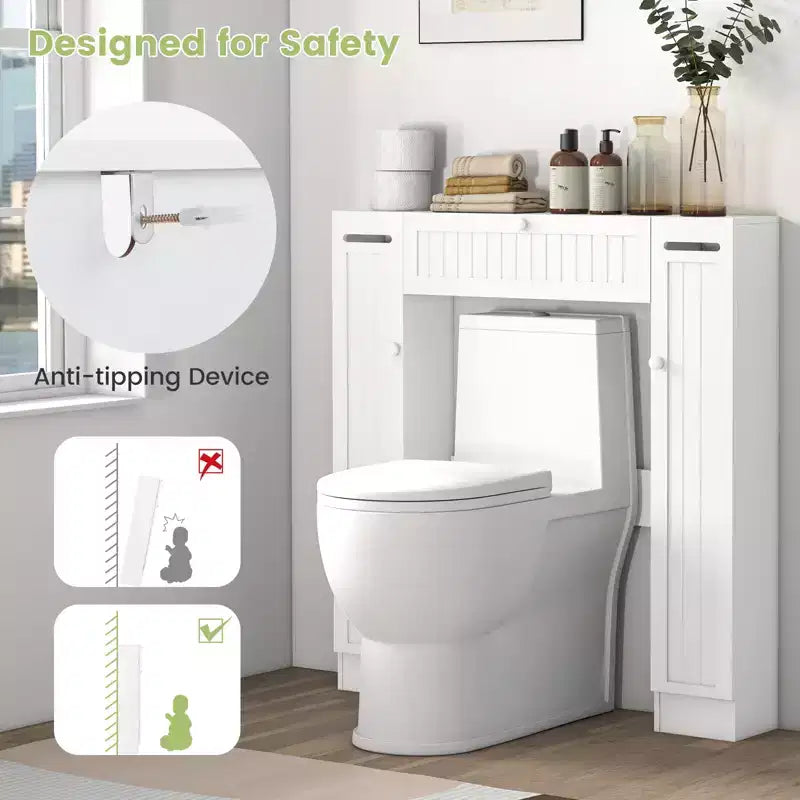 Meuble de rangement WC en bois, avec porte basculante, gain de place, couleur blanc