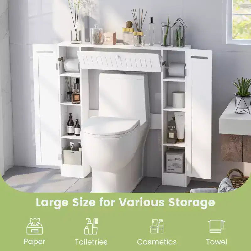 Meuble de rangement WC en bois, avec porte basculante, gain de place, couleur blanc