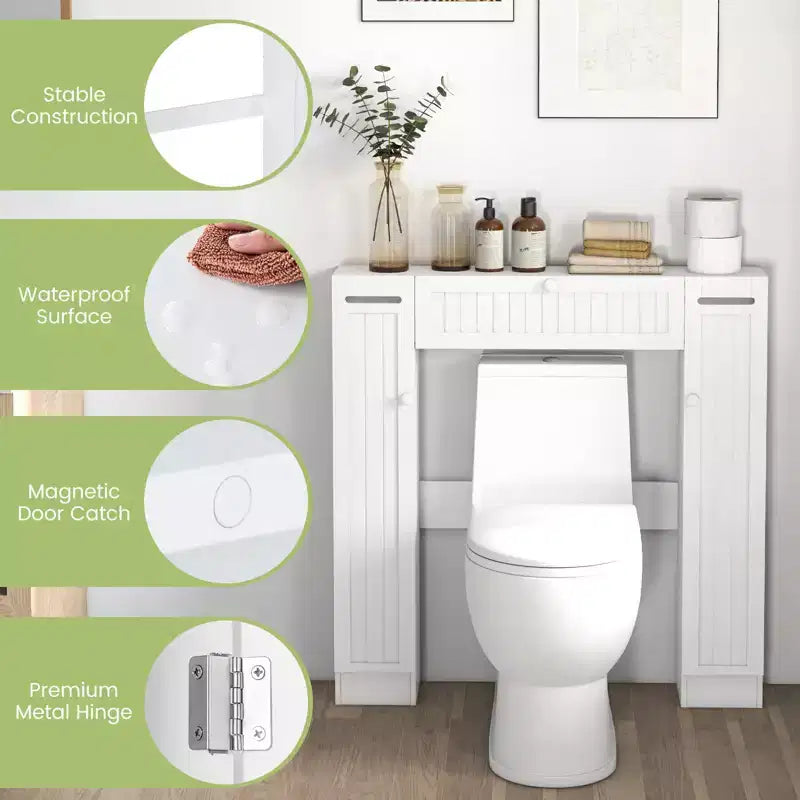 Meuble de rangement WC en bois, avec porte basculante, gain de place, couleur blanc