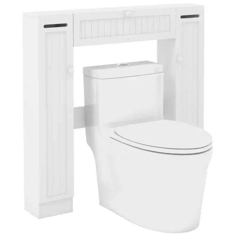 Meuble de rangement WC en bois, avec porte basculante, gain de place, couleur blanc