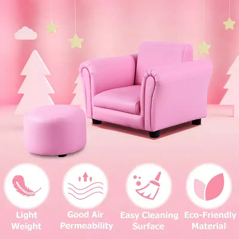 Kids Armrest Sofa Children Toddler Birthday Gift w/ Ottoman