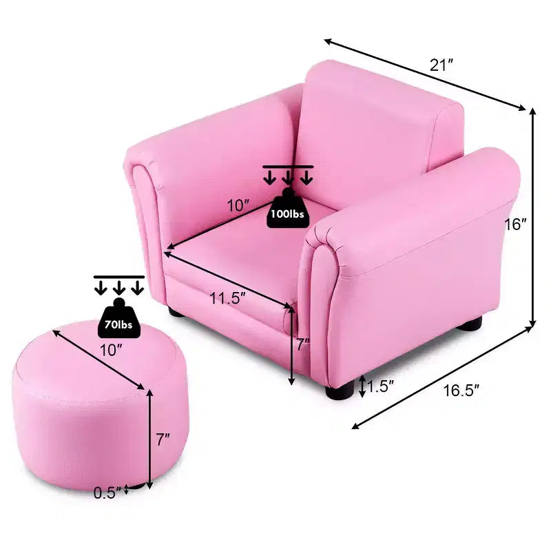 Kids Armrest Sofa Children Toddler Birthday Gift w/ Ottoman