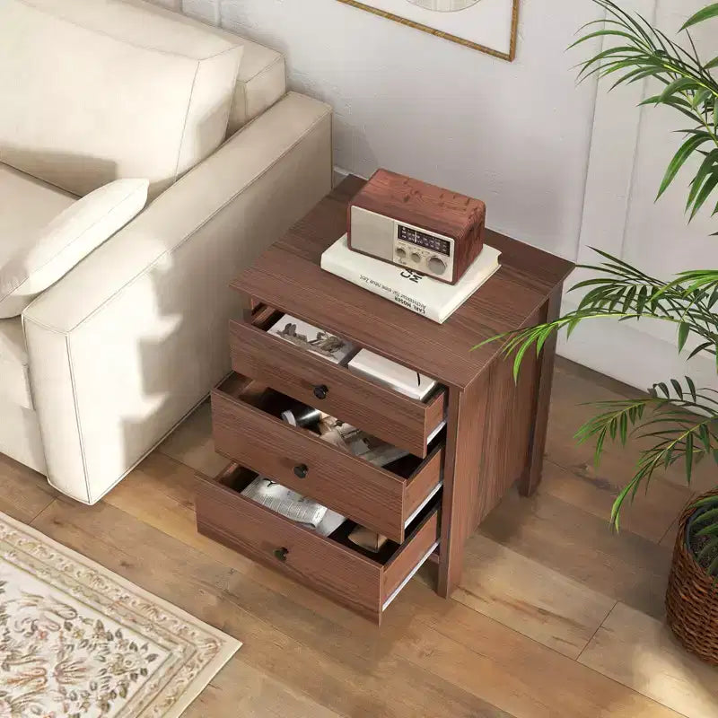 2PCS Nightstand with 3 Drawer for Bedroom Compact Storage Chest Modern Sofa Side
