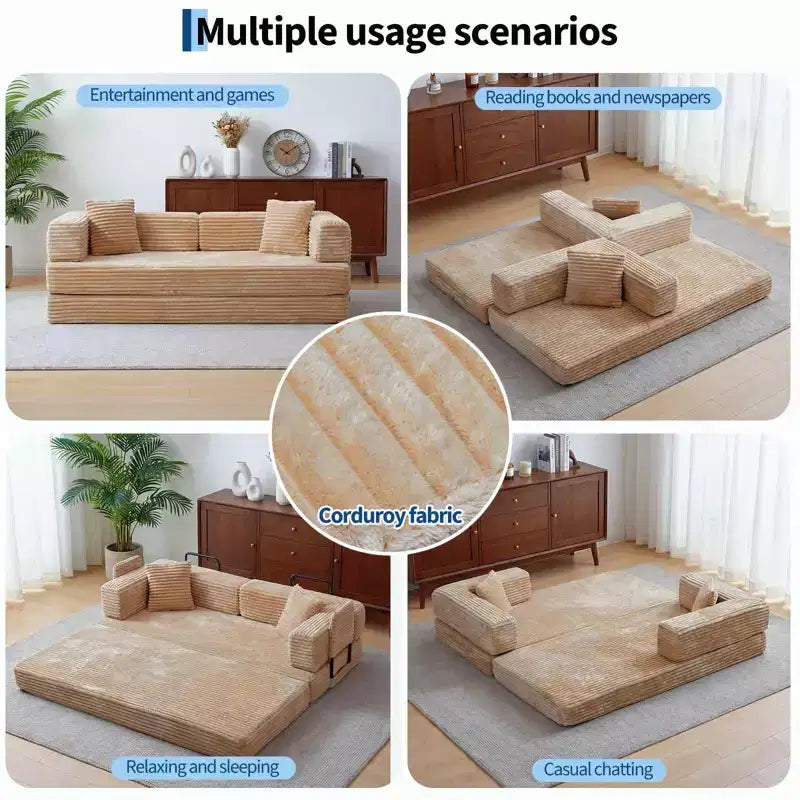 Canapé-lit convertible 5-en-1 de 80,7 po – Velours côtelé, 1 200 lb, aucun assemblage requis