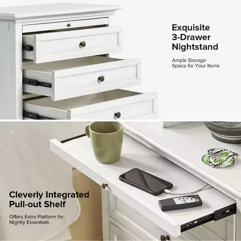 Table d'appoint Giorgio à 3 tiroirs avec prises intégrées, lot de 2 | HULALA HOME