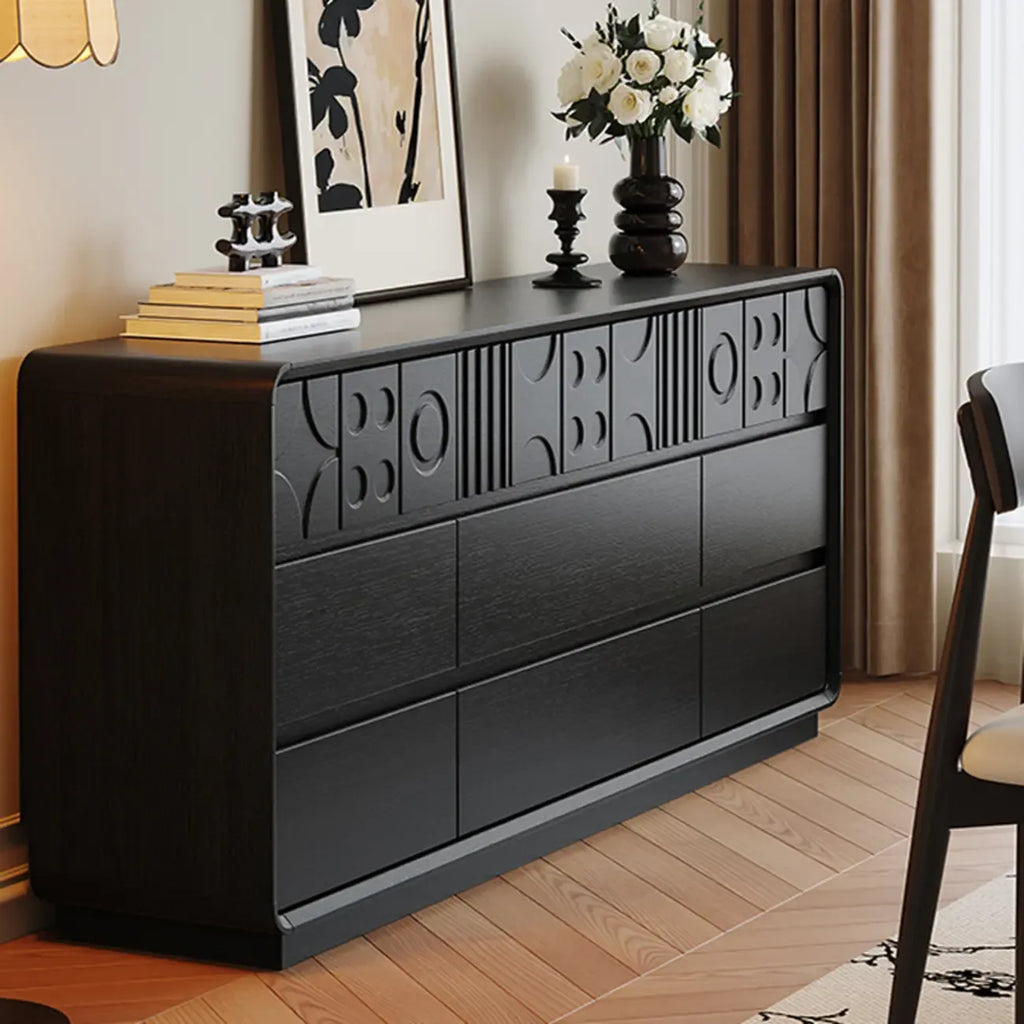 Commode en bois d'inspiration Art déco avec sculptures géométriques