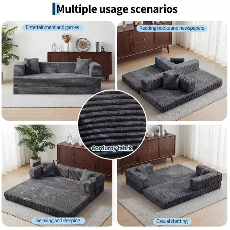 Canapé-lit convertible 5-en-1 de 80,7 po – Velours côtelé, 1 200 lb, aucun assemblage requis