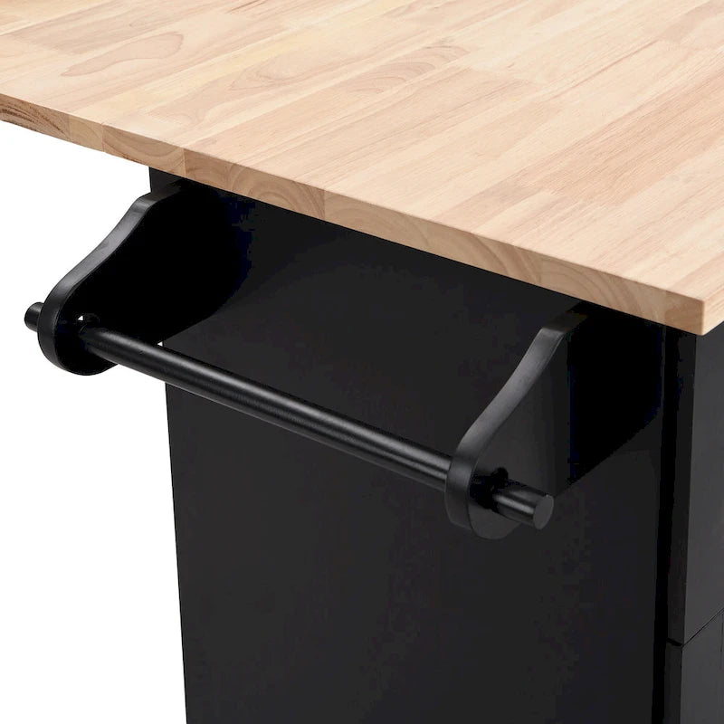 Ensemble d'îlot de cuisine TOPMAX avec abattant et 2 tabourets, ensemble de table à manger avec étagère réglable, tiroirs et porte-serviettes