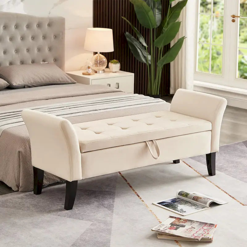 Banquette de lit en velours facile à monter avec rangement Style luxueux
