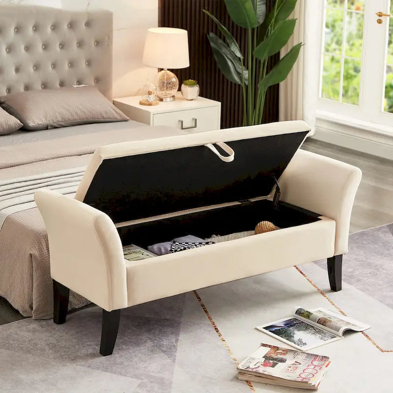 Banquette de lit en velours facile à monter avec rangement Style luxueux