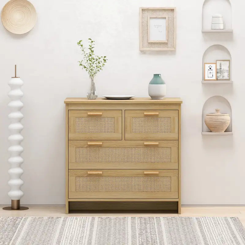 Meuble à 4 tiroirs en rotin, pour chambre, salon, salle à manger, couloirs