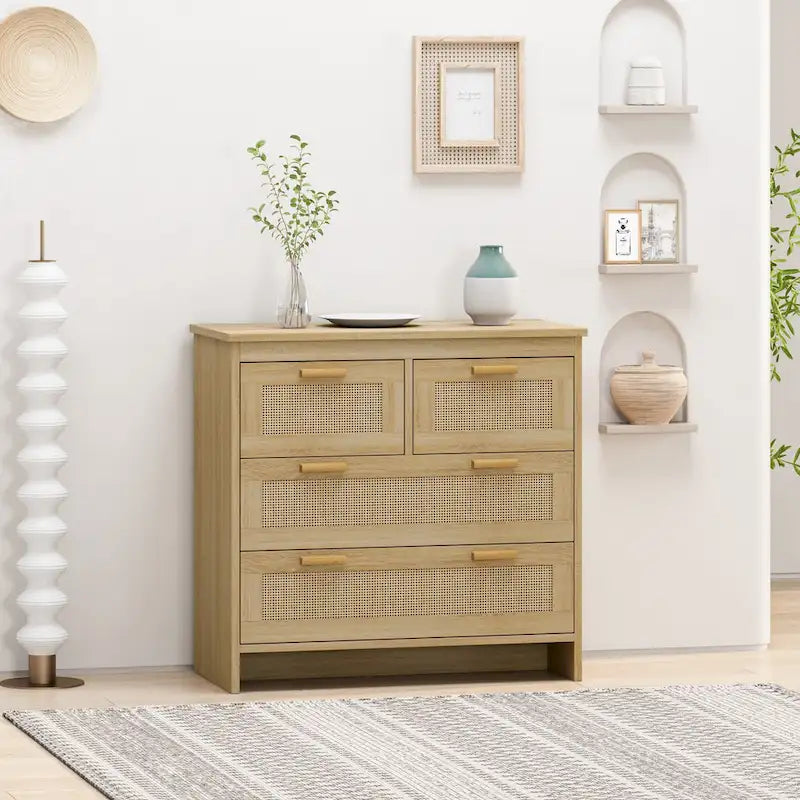 Meuble à 4 tiroirs en rotin, pour chambre, salon, salle à manger, couloirs