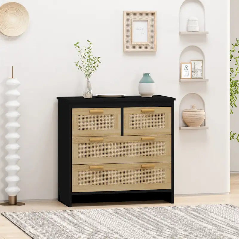 Meuble à 4 tiroirs en rotin, pour chambre, salon, salle à manger, couloirs