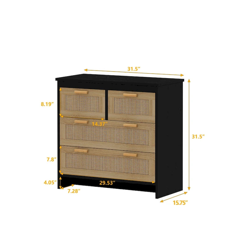 Meuble à 4 tiroirs en rotin, pour chambre, salon, salle à manger, couloirs