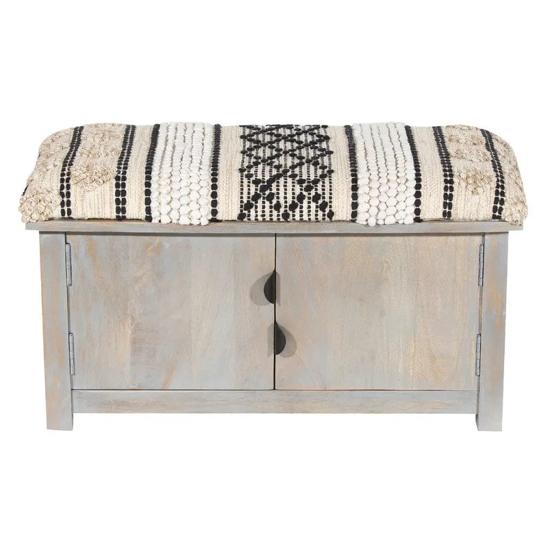 Banc de rangement rembourré en coton fait main avec portes d'armoire - 14 po x 17 po x 30 po