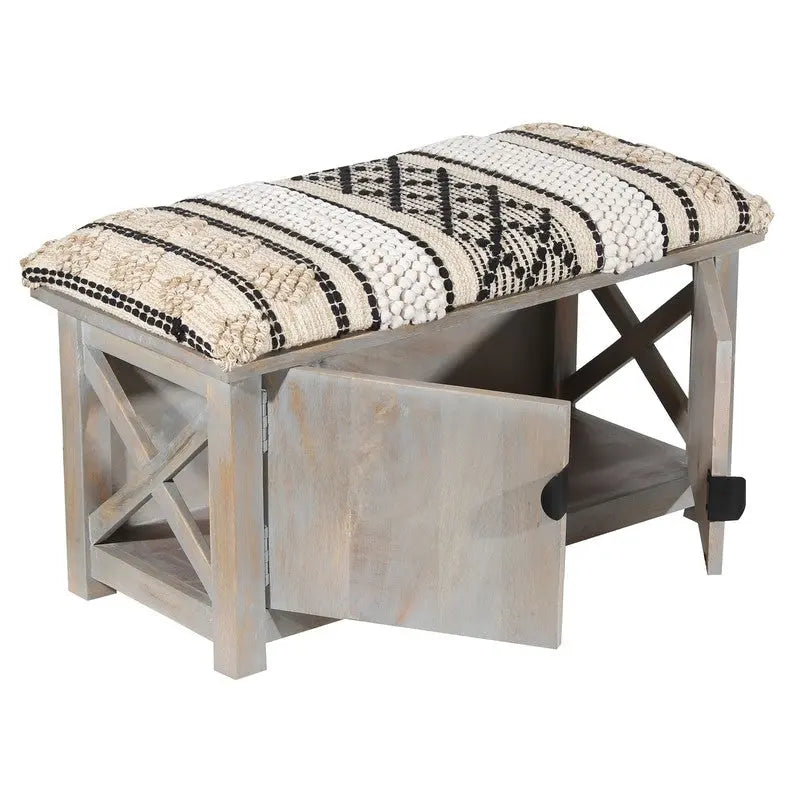 Banc de rangement rembourré en coton fait main avec portes d'armoire - 14 po x 17 po x 30 po