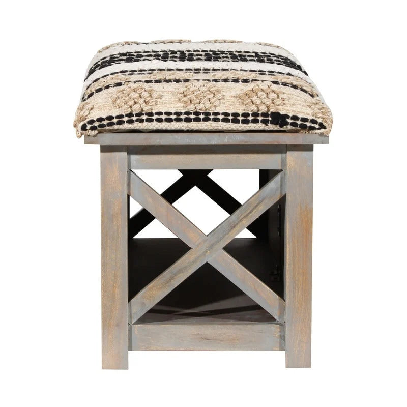 Banc de rangement rembourré en coton fait main avec portes d'armoire - 14 po x 17 po x 30 po