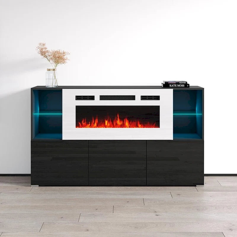 Buffet avec foyer électrique moderne de 63 pouces