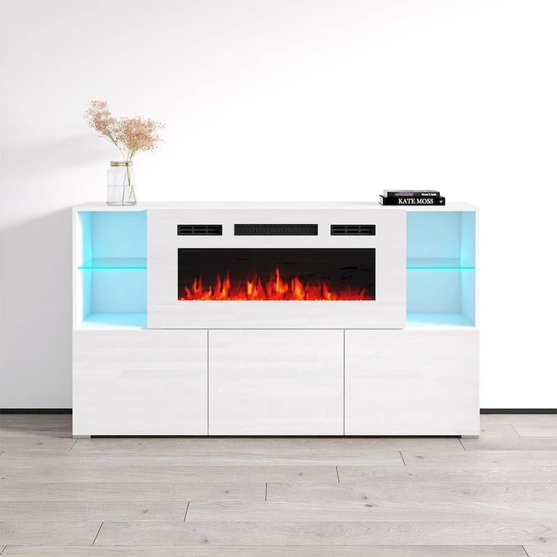 Buffet avec foyer électrique moderne de 63 pouces