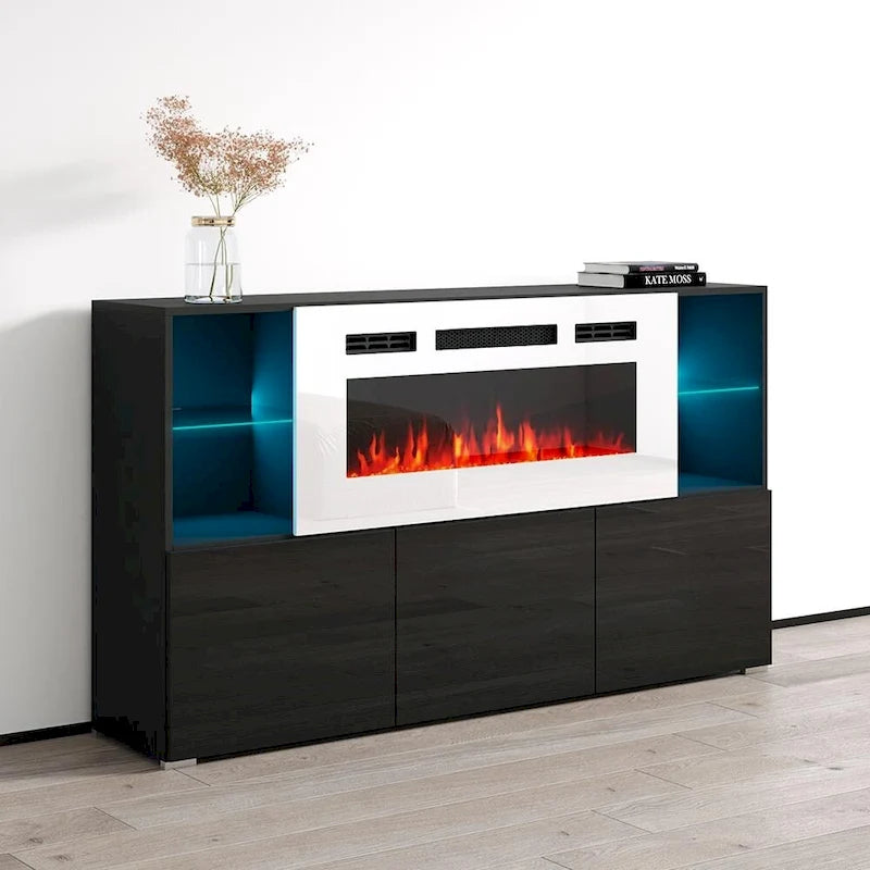 Buffet avec foyer électrique moderne de 63 pouces