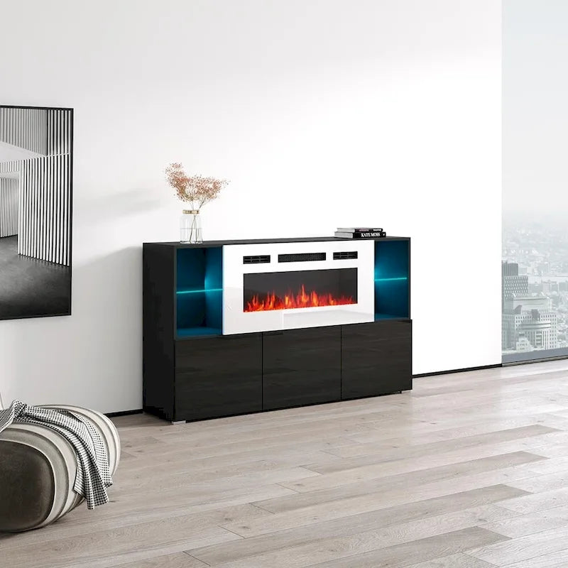 Buffet avec foyer électrique moderne de 63 pouces