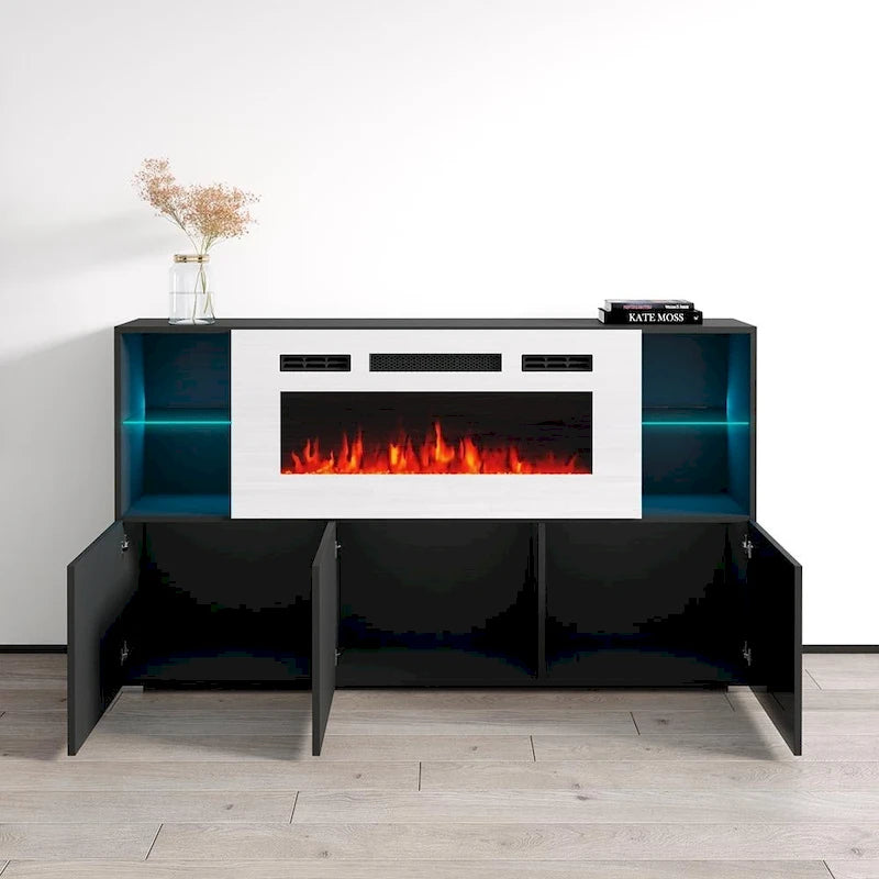 Buffet avec foyer électrique moderne de 63 pouces
