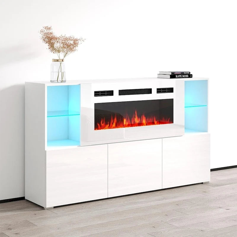 Buffet avec foyer électrique moderne de 63 pouces
