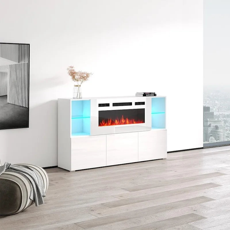 Buffet avec foyer électrique moderne de 63 pouces