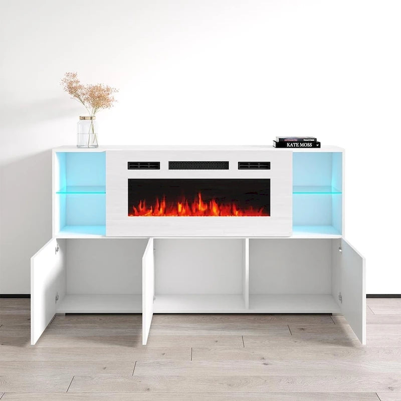 Buffet avec foyer électrique moderne de 63 pouces