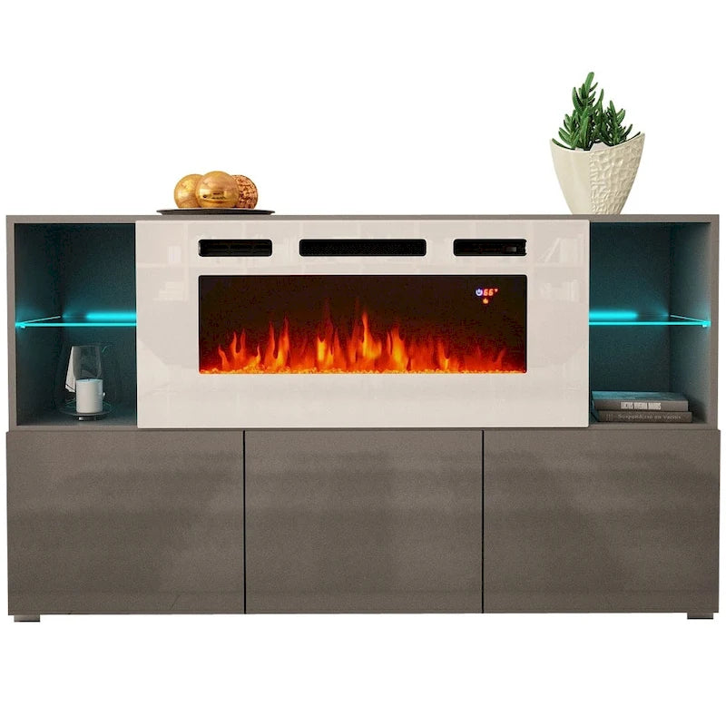 Buffet avec foyer électrique moderne de 63 pouces