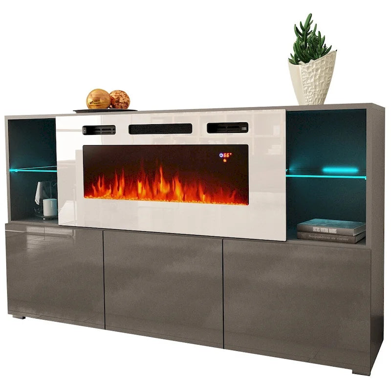 Buffet avec foyer électrique moderne de 63 pouces