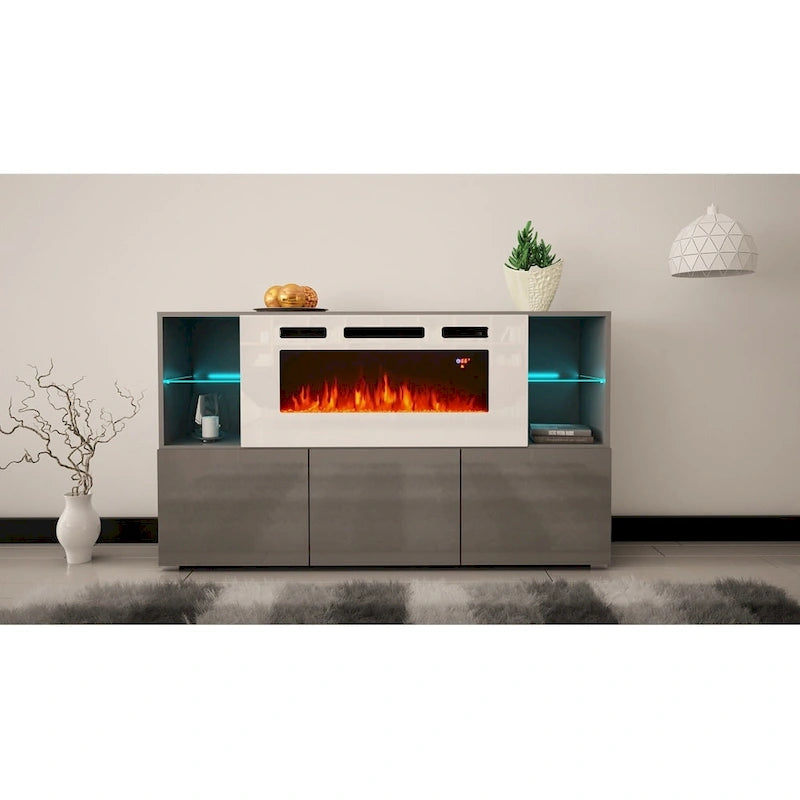 Buffet avec foyer électrique moderne de 63 pouces