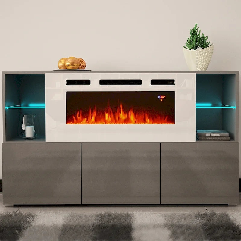 Buffet avec foyer électrique moderne de 63 pouces
