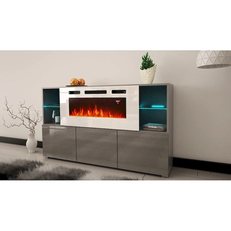 Buffet avec foyer électrique moderne de 63 pouces