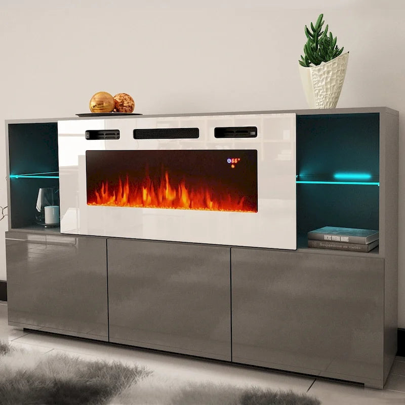 Buffet avec foyer électrique moderne de 63 pouces