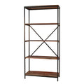 Bibliothèque industrielle haute avec étagères en bois de manguier et structure en métal noir