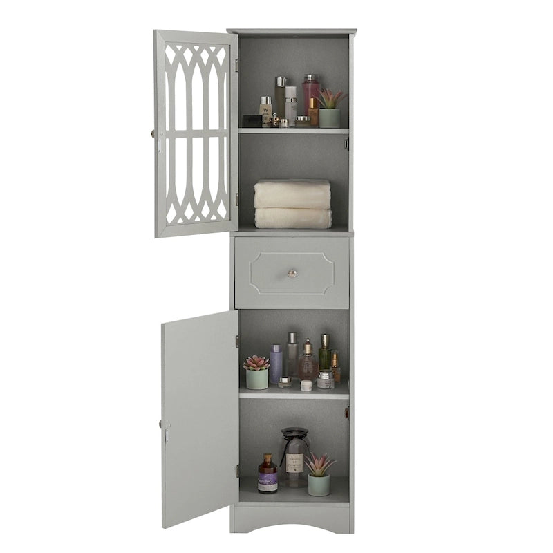 Meuble Colonne de Salle de Bain Autoportant avec Porte en Acrylique