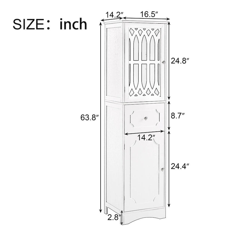 Meuble Colonne de Salle de Bain Autoportant avec Porte en Acrylique