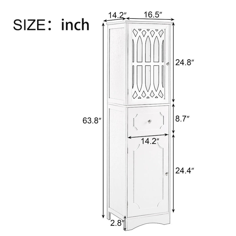 Meuble Colonne de Salle de Bain Autoportant avec Porte en Acrylique