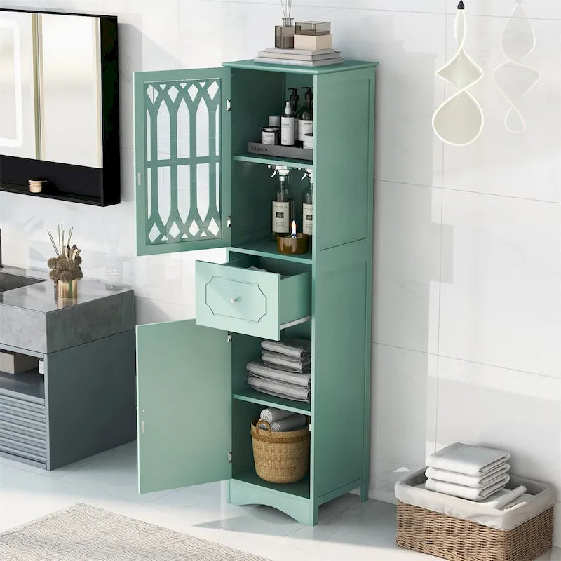 Meuble Colonne de Salle de Bain Autoportant avec Porte en Acrylique