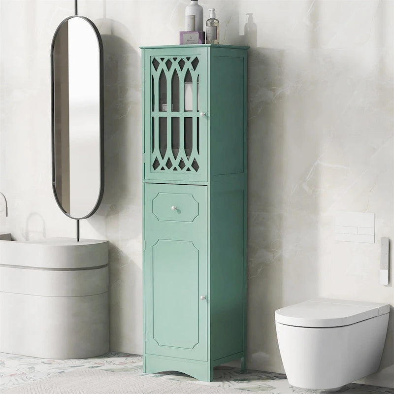 Meuble Colonne de Salle de Bain Autoportant avec Porte en Acrylique