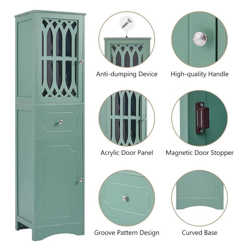 Meuble Colonne de Salle de Bain Autoportant avec Porte en Acrylique