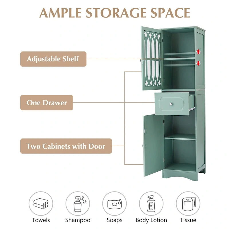 Meuble Colonne de Salle de Bain Autoportant avec Porte en Acrylique