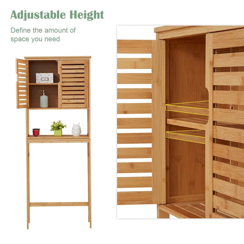 Meuble de rangement en bambou pour WC, étagère de salle de bain sur pied avec portes et tablettes, gain de place