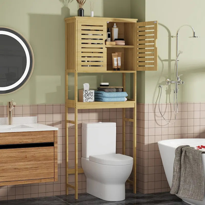 Meuble de rangement pour salle de bain au-dessus des toilettes avec portes et étagères 63,5 cm x 25,4 cm x 175,3 cm