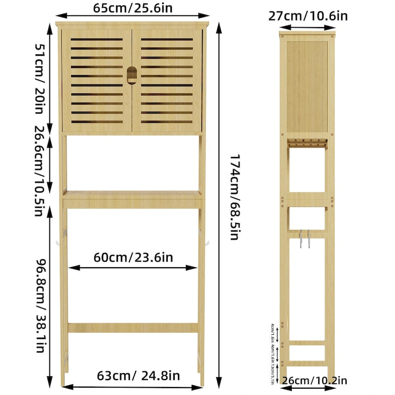 Meuble de rangement pour salle de bain au-dessus des toilettes avec portes et étagères 63,5 cm x 25,4 cm x 175,3 cm